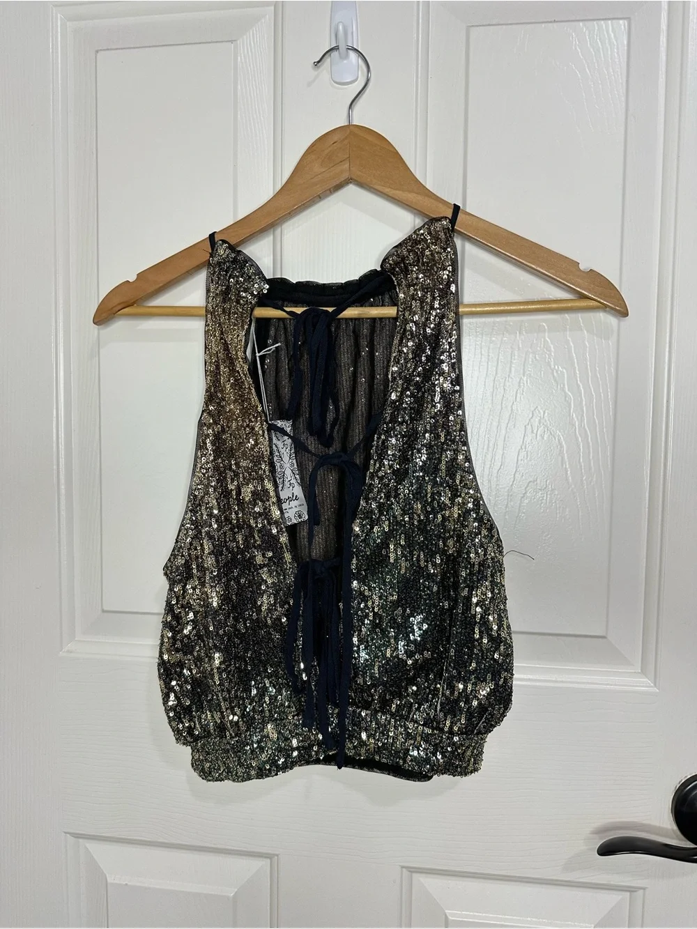 NWT Free People Gold Black Ombré Lights Out Halter Top XS Bachelorette Clubbing
